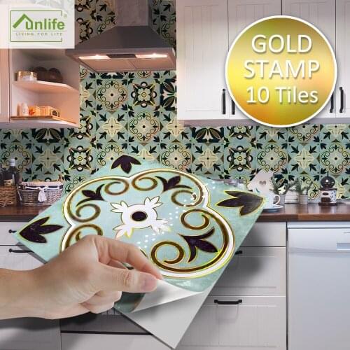 Funlife® 15x15cm Gilding Retro Tile Stickers Bathroom Decoration Self-Adhesive Easy to Clean Kitchen Backsplash Wall Stickers