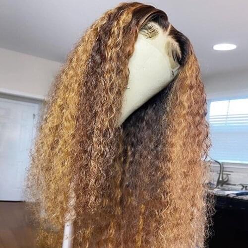 Highlight Brown Curly 13*4 Lace Front Human Hair Wigs With Baby Hair Pre Plucked Remy Brazilian Lace Closur Wigs Bleached Knots
