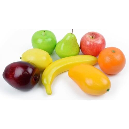 8PCS Fake Banana Apple Lemon Orange Faux Food Artificial Fruits Simulation Ornament Craft Photography Window Home Decoration