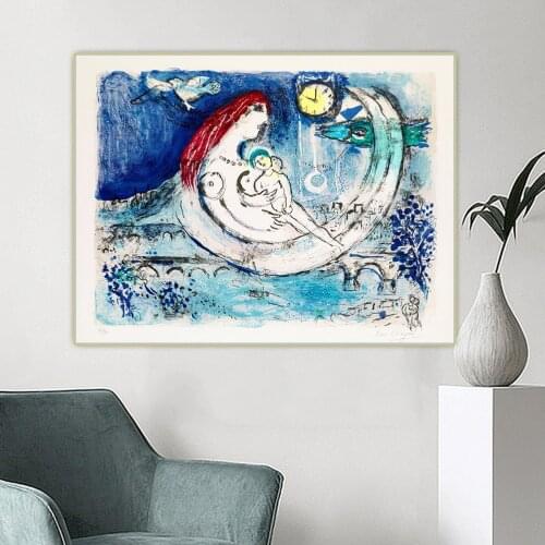 Citon Marc Chagall《Paysage Bleu(1958)》Canvas Oil Painting Famous Artwork Poster Picture Wall Background Decor Home Decoration