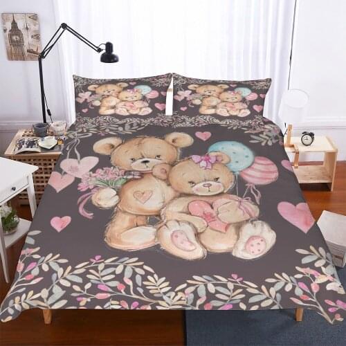Cute Little Bear Love Micro Fiber Bedding Set Cartoon Girl Bedroom Decor Double Bed Set Queen King-size Bedding