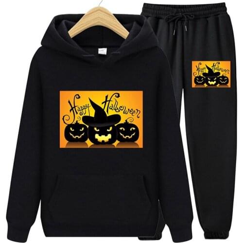 90s Two Piece Set Clothes Autumn Womens Tracksuits Casual Hoodies Sweatshirt Female Long Pants Harajuku Halloween Pumpkin Print