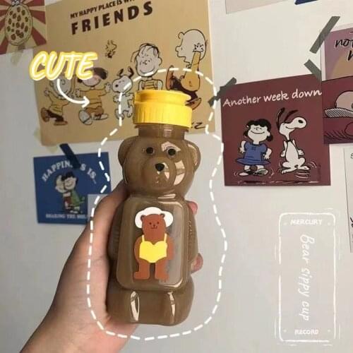 Summer Lovely Creative Portable Water Bottle Student Personality Straw Cup Travel Plastic Cup Bear Bottle Transparent Bottle