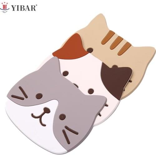 Cartoon Cat Bottle Mats Silicone Waterproof Table Placemat Heat Insulation Non-Slip For Car Interior