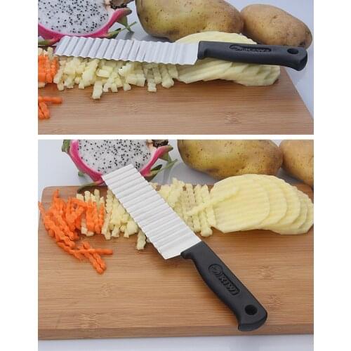 1PC Potato French Fry Cutter Stainless Steel Kitchen Serrated Blade Easy Slicing Banana Fruits Wave Knife Chopper KX 218