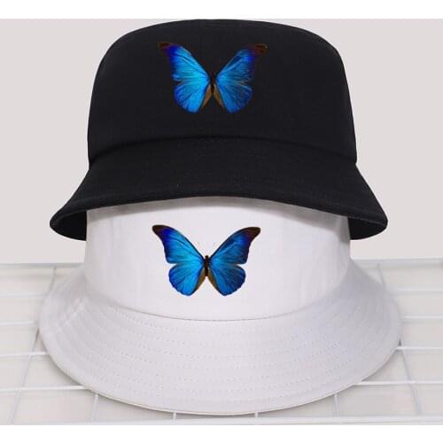 Butterfly Panama Bob Bucket Hats Summer Mens Women Fisherman Sun Shade Hat Cotton Korean Black Caps Outdoor Sunscreen Cap Gorras