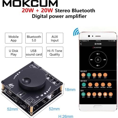 Bluetooth 5.0 20W*2 Digital Power Amplifier Board 2 Channel Class D Audio Stereo Equalizer Amplificador AMP AUX USB APP Control
