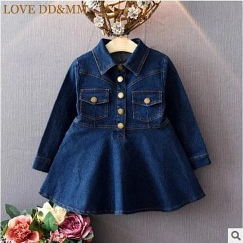 LOVE DD&MM Girls Dresses 2021 Spring New Childrens Clothing Girls Fashion Single-Breasted Long-Sleeved Lapel Denim Dress