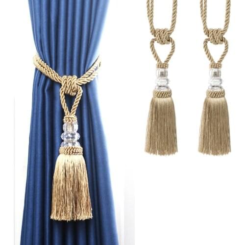 2Pcs Tassel Curtain Tieback Crystal Bead Hanging Ball Tie Room Accessories Holder Buckle Rope Bandage Holdback Window Shade