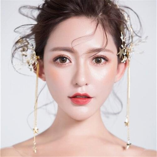 Simple Hair Clips Hairpins For Women Sweet Wedding Hiar Accessories Ornaments Shining Star Tassel Handmade Bride Headdress