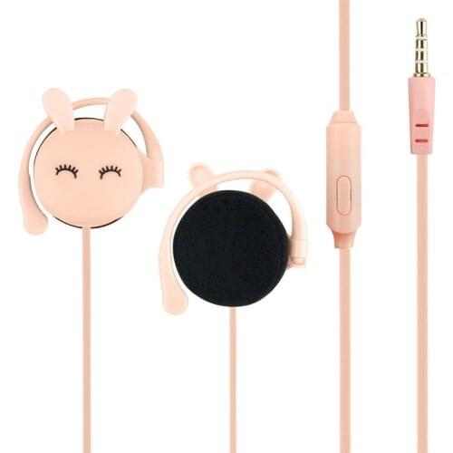 Cartoon Rabbit Ear Hook Wired Earphone Sport Running Stereo Headphones Children Girl Headset For Mobile Phone