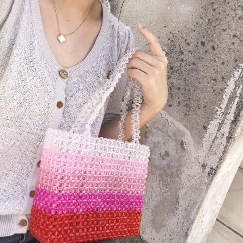 Luxury Design Summer Beaded Bag Shoulder Pearl Handbag Acrylic Evening Bag for Women Famous Brand Vintage Clutch Purse Bucket