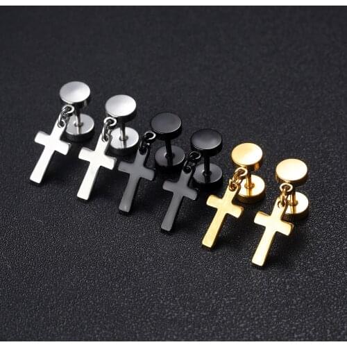 Earrings Cross Double Size Stainless Steel Titanium Black Gold Pleated Ear Stud for Men Women Ear Ring Geometric Earring Jewelry