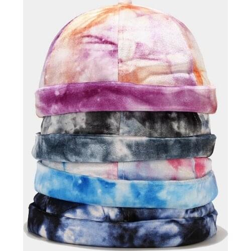 Tie Dye Adjustable Outdoor No Visor Melon Cap Hip Hop Spring Summer Brimless Fashion New Unisex Skull Cap Men Beanie