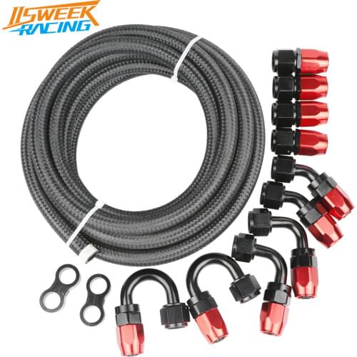 4AN 1/4" Nylon Stainless Steel Braided CPE Hose Fuel Pipe Oil Cooler System Adapter Kit 4AN 0/45/90/180Degree Hose End Fitting