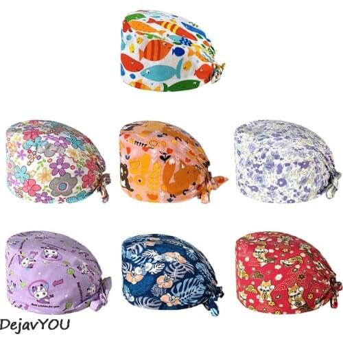 Cute Printed Cap Cotton Nurse Cap Female Pet Doctor Hat Surgical Cap Warm Cap Hedging Cap Adjustable
