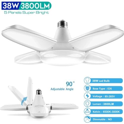 38W E26 Fan Blade LED Folding Garage Lamp High Brightness Constant Current AC85-265V Adjustable Led Base Light Bulb Dropship