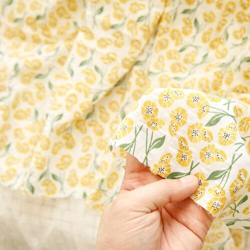 100% Cotton Fabric Printed Yellow Floral for Spring and summer clothing material hand-made shirt skirt cloth