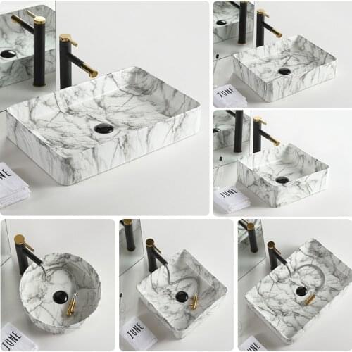 Large size above counter basin Household wash basin Small apartment square marble wash basin Light luxury Nordic wash basin