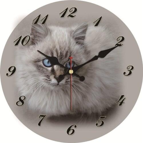 Vintage Cute Animal Cat Wall Clock Lovely Cartoon Round Clock Silent Non Ticking 12 Inch Battery Operated Quartz Analog Quiet