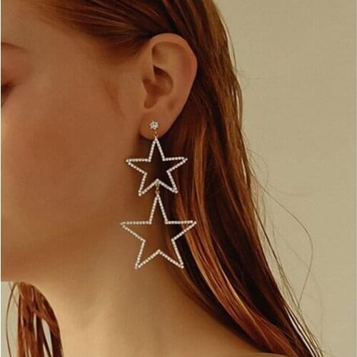 Top Quality Exaggerated Big CZ Star Charm Dangle Drop Earring Micro Pave Bling Zirconia Christmas Gift For Women Lover