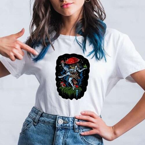 Magic Mushroom Women T-shirt Aesthetic Vintage Breathable White T-shirt Trendy Creative Strange Dance Printed Tshirt