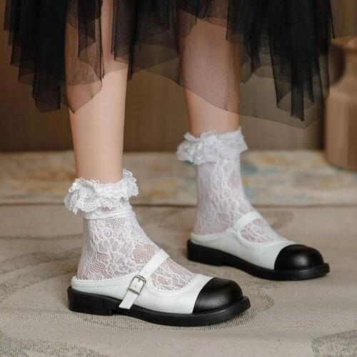 Lolita Japanese-style womens shoes Mary Jane retro colorful package head half slippers set mouth flat shoes large size 35-43