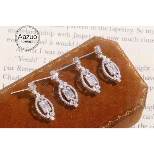 Aazuo Real 18K Solid White Gold Natrual Diamond 1.0ct Horse Eye Shape Stud Earring Gifted For Women Advanced Wedding Party Au750