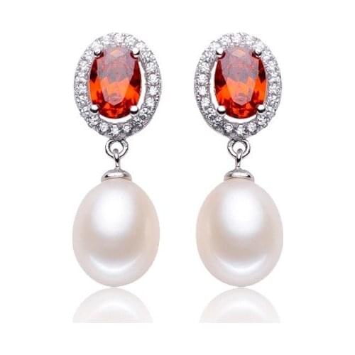 Women Gift word 925 Sterling real Classic 8-9MM Freshwater Pearl Earrings Earrings 925 anti allergy Luxury Girls