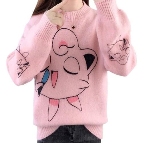 New Spring Japanese Autumn Women Sweater Long Sleeve Casual Cartoon Anime Singing Little Cute Cat Harajuku Knitt Pullover Female