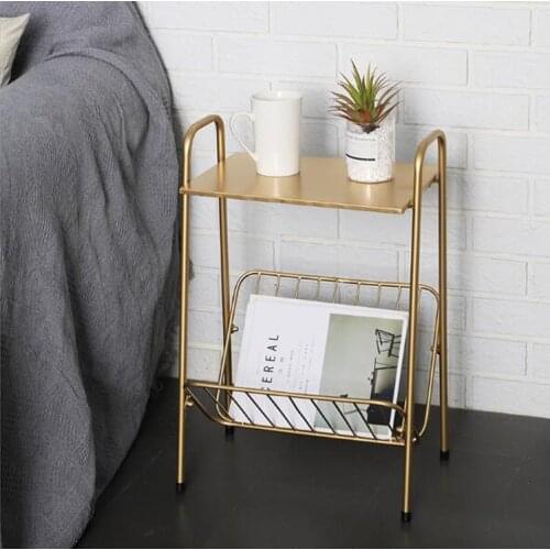 North Golden Iron Coffee Table Living Room Sofa Side Table Movable Small End Table with Book Magazine Rack Home Furniture