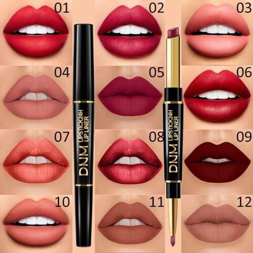Double-headed Lipstick Lip Liner Pearly Matte Waterproof Non-marking Non-stick Cup Lipstick Lip Pencil Contour Cosmetics