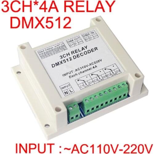 1 pcs 3CH led Decoder DMX-RELAY-3 channel dmx512 3P relays RGB controller use AC110-220V for led lamp led strip lights wholesale