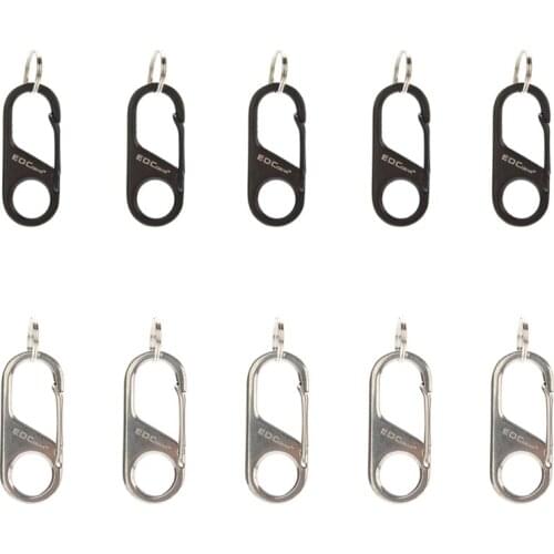 10pcs/Lot EDC Gear Camp Snap Safety Hook 440 Stainless Steel Carabiner Key chain Hiking Key Ring Black/Silver