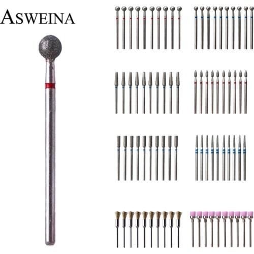 10pcs Diamond Nail Drill Bit Set Milling Cutter Electric Manicure Drills For Pedicure Machine Burr Nail Art Equipment