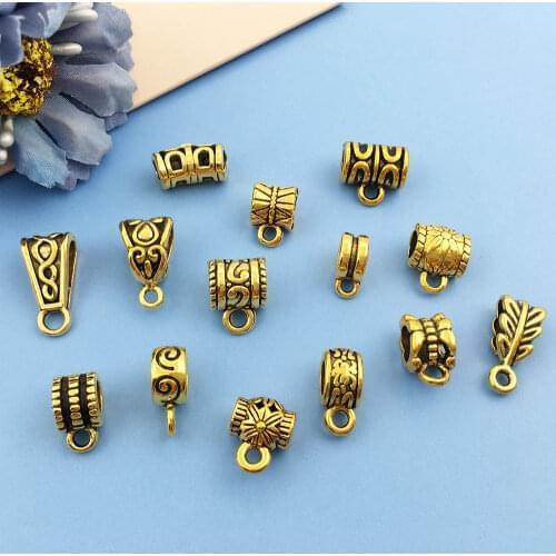 125pcs Mixed Vintage Antique Gold Tube Spacer Bead Bail Beads European Bracelet Charms Pendant Bails for Jewelry Making and Craf