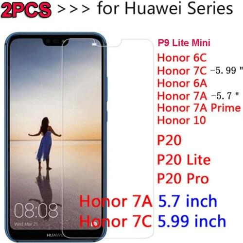 2Pcs Premium Tempered Glass For Huawei P20 Lite Pro Honor 10 P9 Lite Mini 6X 7X 6C 7C 6A 7A Pro Y6 Prime 2018 Screen Protector