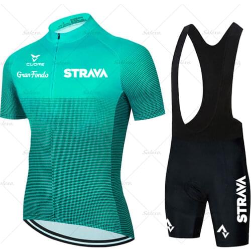 2021 STRAVA Summer Cycling Clothing Short Sleeve Men Cycling Jersey Set Outdoor Sports Bib Pant Breathable MTB Maillot Ciclismo