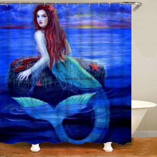 Colorful Sexy Mermaid Moon Shower Curtain Set 4PCS Mermaid Art Fish Tail Waterproof Bathroom Curtain Toilet Mat Rug Carpet Decor