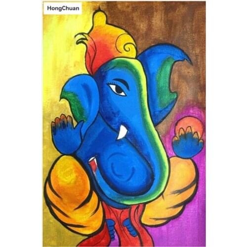 5D DIY Rhinestone Square/Round Diamond Painting "Abstract Colorful" Religious Elephant Cross Embroidery Mosaic Color Artist