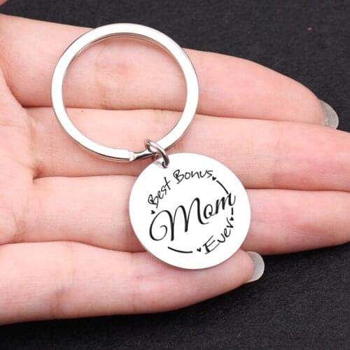 Best Bonus Mom Dad Ever Keyrings 1 Pair Keychain Parents Jewelry Key Set Bag Charms Stainless Steel Family Love Gift Car Key Tag
