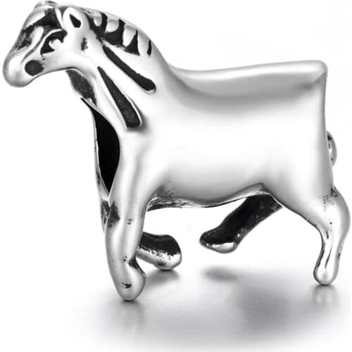 Stainless Steel Horse Bead Polished 5mm Hole Metal European Beads Animal Charms for DIY Jewelry Making Accessories