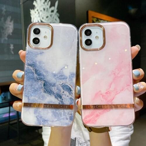 Electroplated Marble Leopard Shell Phone Case for iPhone 12 Pro Max 11 pro max X XS XR 7 8 Plus SE2020 Soft IMD Cover