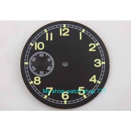 38.9mm black dial fit for 6497-1 /6497-2/st3600 movement watch green luminous green marks 06a