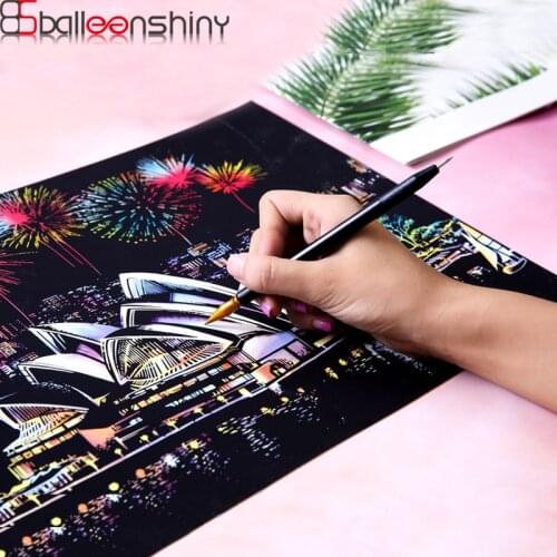 BalleenShiny Kids Magic Scratch Painting Toys DIY Famous Buildings Art Drawings Child Educational Toys Early Learning Gifts