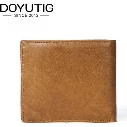 DOYUTG 2019 Vintage Men Genuine Leather Simple Short Wallet Slim Male Purses Credit Card Holder Real Leather Square Purse B060