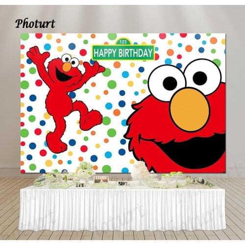PHOTURT Sesame Street Backdrop Kids Birthday Party Background Red Elmo Toy Dolly Dots Vinyl Banner Photography Studios Props