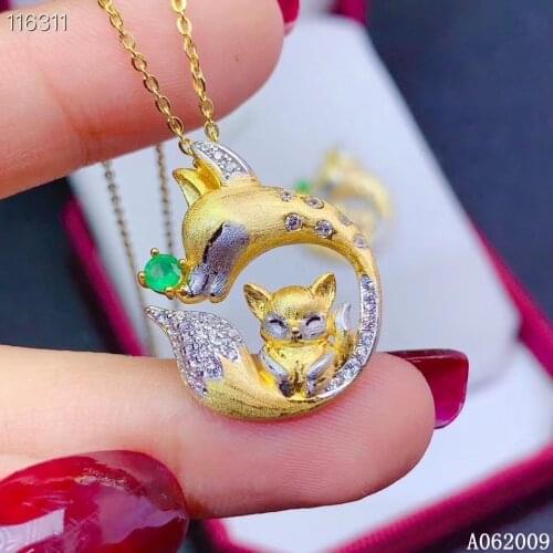KJJEAXCMY fine jewelry 925 Sterling Silver inlaid natural emerald elegant fox girl new Pendant Necklace support test