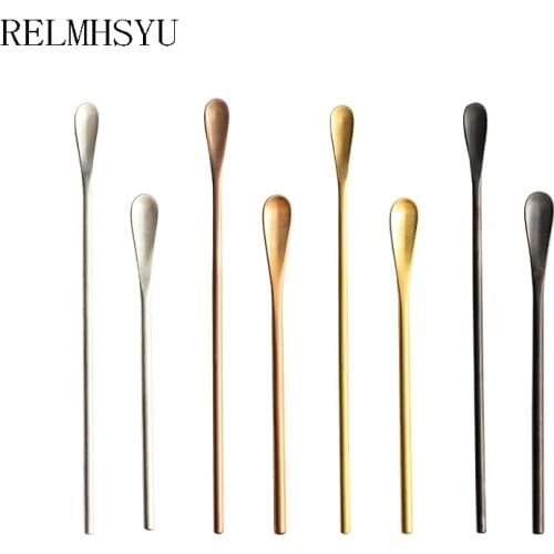 2PCS RELMHSYU Japanese Style 304 Stainless Steel Long Handle Coffee Ice Bartender Honey Dessert Spoon