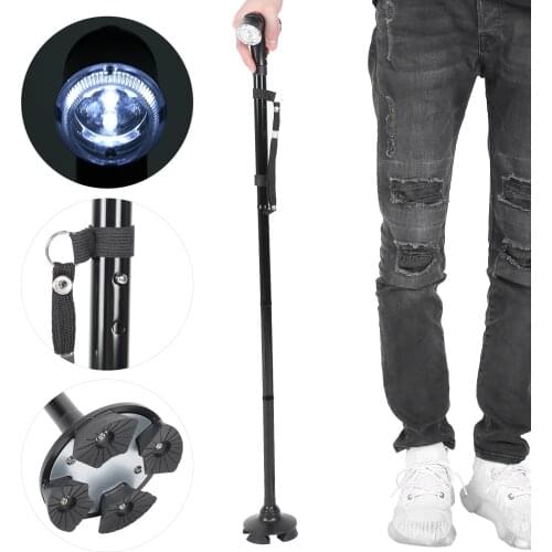 Multifunctional Elderly Walking Stick with Light Adjustable Anti‑Slip Walking Cane